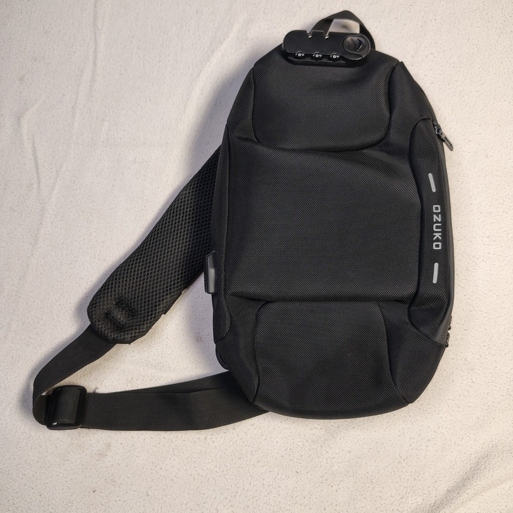 OZUKO Mens Sling Bag OS Black Polyester Anti-Theft USB Charging Port Crossbody
